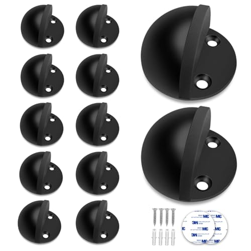 Gudui 12 Pack Door Stops Self Adhesive Floor Door Stoppers for Bottom of Door No Drilling Doorstops Rubber Bumper Wall Protector Black - Image 1