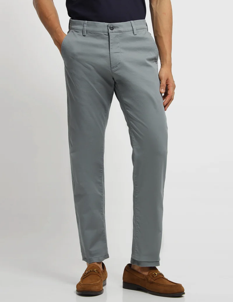 Arrow Grey Twill Bronson Slim Fit Trousers for Men | Best Price UAE