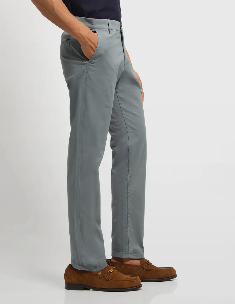 Arrow Grey Twill Bronson Slim Fit Trousers for Men | Best Price UAE