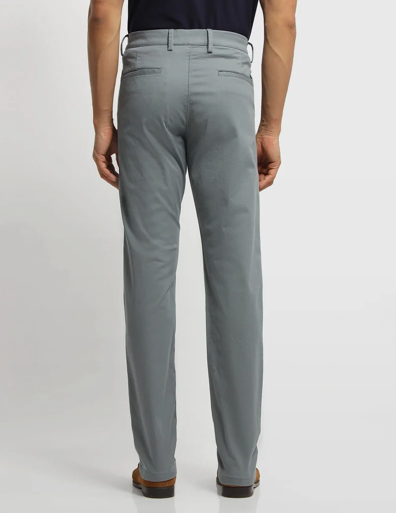Arrow Grey Twill Bronson Slim Fit Trousers for Men | Best Price UAE