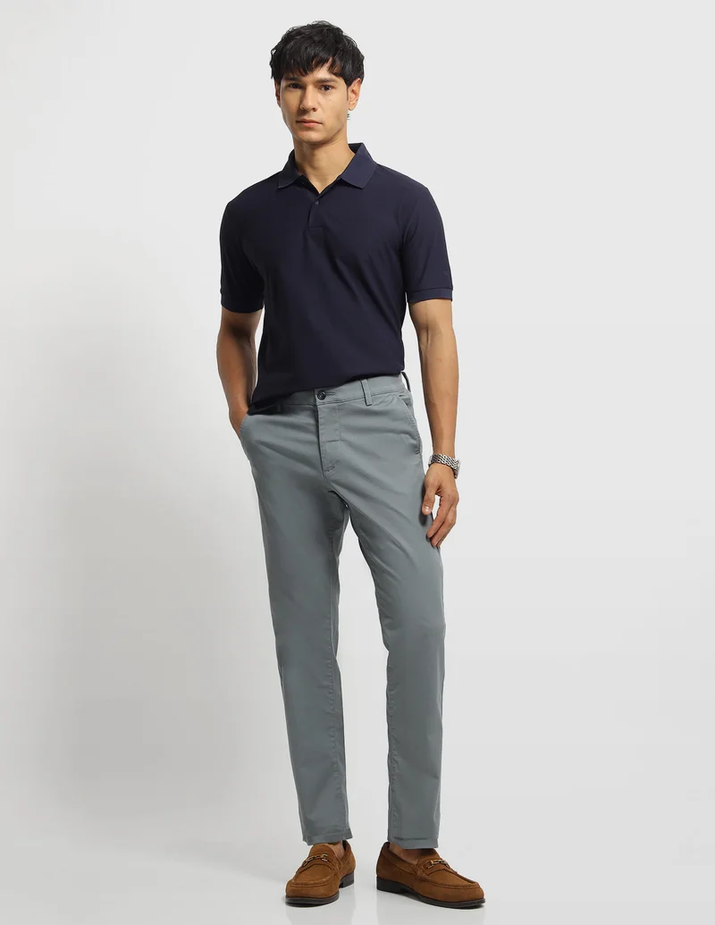 Arrow Grey Twill Bronson Slim Fit Trousers for Men | Best Price UAE