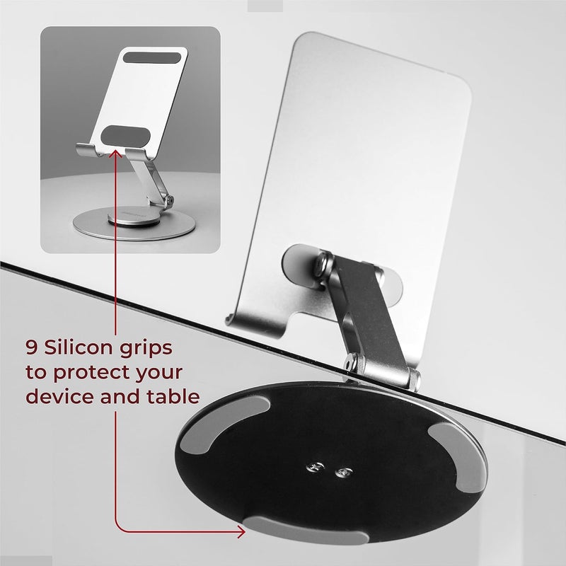 MegaStro ® Aluminum 360 Rotatable Phone/Tablet Stand (Under 10inch) - MVPmini | Adjustable, Sturdy, and Versatile | Universal Compatibility | Hands-Free Viewing (Metallic Silver) - Image 2