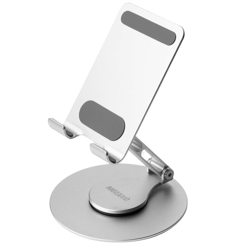 MegaStro ® Aluminum 360 Rotatable Phone/Tablet Stand (Under 10inch) - MVPmini | Adjustable, Sturdy, and Versatile | Universal Compatibility | Hands-Free Viewing (Metallic Silver) - Image 1