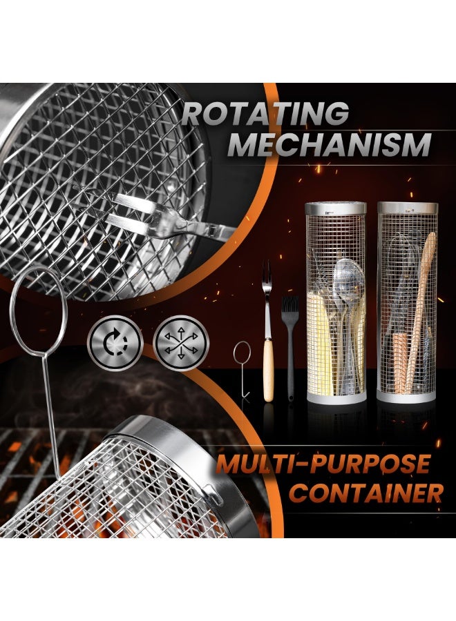 عربست سلتان متحركتان للشواء الخارجي، ملحقات بيج جرين إيغ - تتضمن المجموعة شوكة، خطاف، وفرشاة زيت - مصنوعة من الفولاذ المقاوم للصدأ 304 غرام - هدية مثالية للأب، من مستلزمات التخييم الأساسية، هدايا خارجية مميزة - Image 4