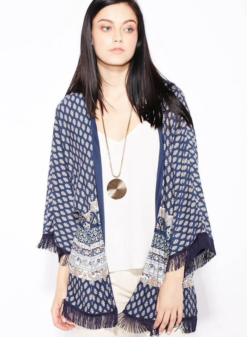 MANGO Printed Fringed Kimono