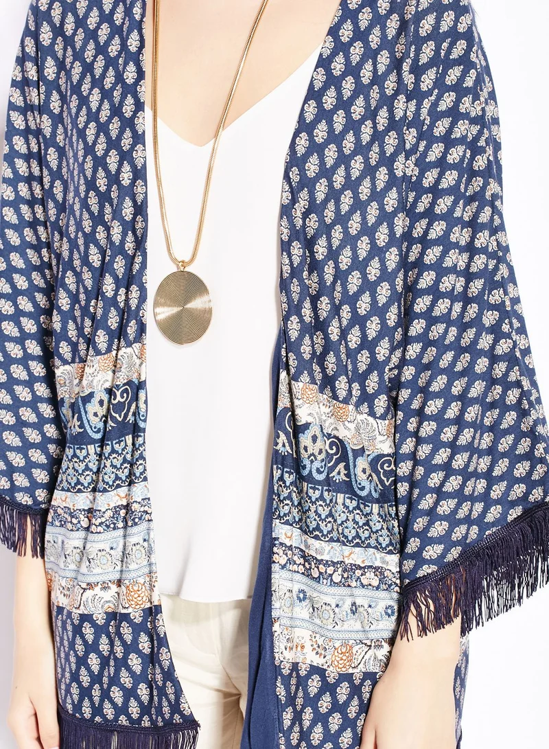 MANGO Printed Fringed Kimono