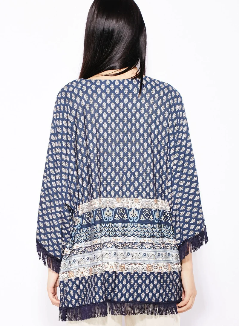 MANGO Printed Fringed Kimono