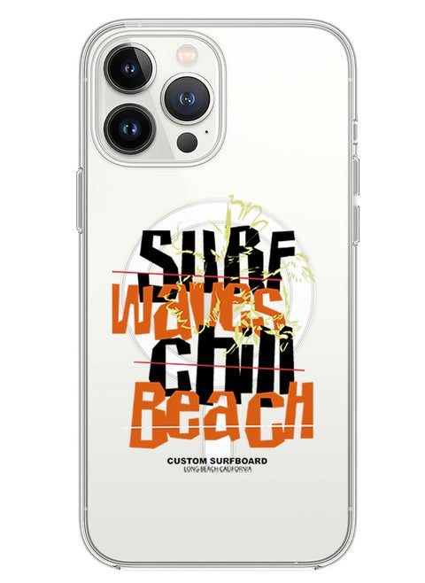 Magnetic Case for iPhone 14 Pro 6.1-inch Compatible with MagSafe Wireless Charging, Shockproof Phone Bumper Cover Surf waves chill beach black copy