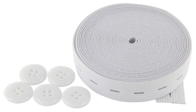 FLAT SEWING BAND SPOOL WITH BUTTONHOLES ELASTIC STRETCHABLE IDEAL FOR DIY WAISTBANDS AND NECKLINES WHITE 34 INCH 5 YARDS