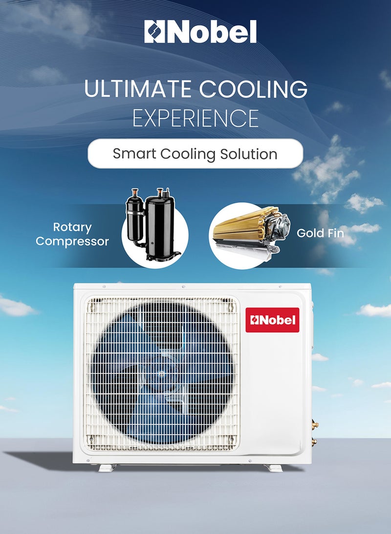 Nobel Split Air Conditioner 12000 Btu/h Capacity, Cooling Only, Rotary Compressor, Auto Restart, 4-Way Airflow, Goldin Fin, Turbo Operation, Hidden LED Display, R410A Refrigerant - NSAC12C1 white NSAC12C1 White - Image 4