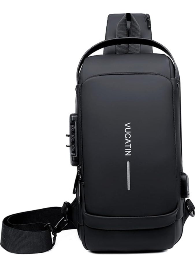 AUTOYSUR Crossbody Sling Bag, Body Chest Shoulder Bag for Men Women Casual Shoulder Backpack Bag, Waterproof Leather Chest Casual Daypack with USB Charging Port for Travel Hiking  - Image 1