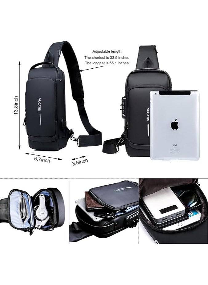 AUTOYSUR Crossbody Sling Bag, Body Chest Shoulder Bag for Men Women Casual Shoulder Backpack Bag, Waterproof Leather Chest Casual Daypack with USB Charging Port for Travel Hiking  - Image 2