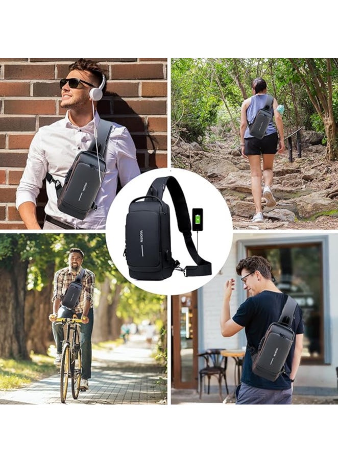 AUTOYSUR Crossbody Sling Bag, Body Chest Shoulder Bag for Men Women Casual Shoulder Backpack Bag, Waterproof Leather Chest Casual Daypack with USB Charging Port for Travel Hiking  - Image 5