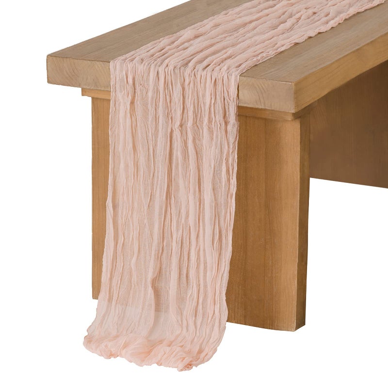 Ling's moment Lings Moment 10Ft x 35 Wide Blush Gauze SemiSheer Table Runner Cheesecloth Tablecloth for Wedding Party Bridal Shower Boho Table Decor 