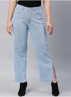 HIGH STAR Women Blue Straight Fit High-Rise Cropped Jeans with slits  - Image 1