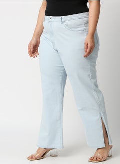 HIGH STAR Women Blue Straight Fit High-Rise Cropped Jeans with slits  - Image 2