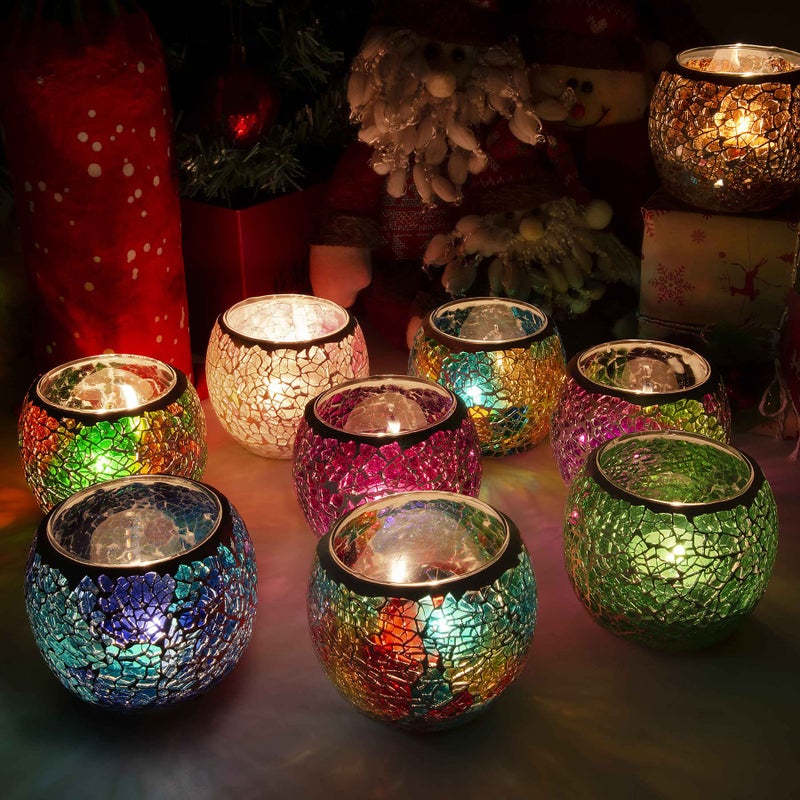 Rancco Glass Votive Candle Holder for Tealight, Romantic Mosaic Cracked Candle Holder, Candle Lamp Aromatherapy Candlescape Bowl for Valentine's Thanksgiving, Christmas Table Centerpiece, Party Decor - Image 3