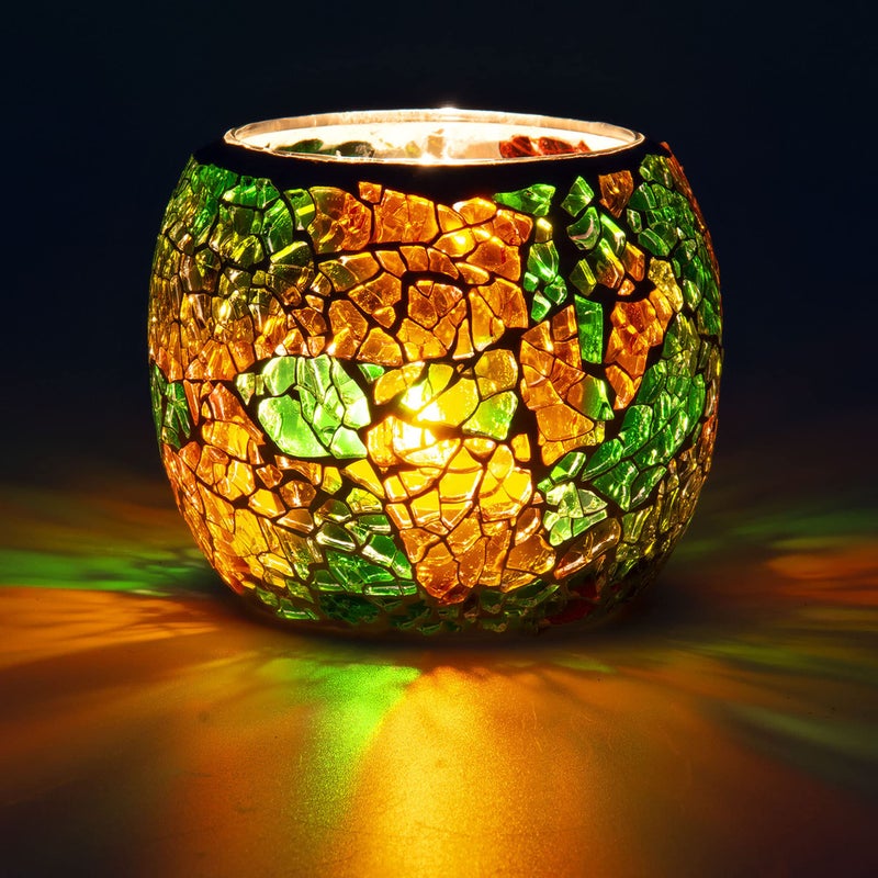 Rancco Glass Votive Candle Holder for Tealight, Romantic Mosaic Cracked Candle Holder, Candle Lamp Aromatherapy Candlescape Bowl for Valentine's Thanksgiving, Christmas Table Centerpiece, Party Decor - Image 1