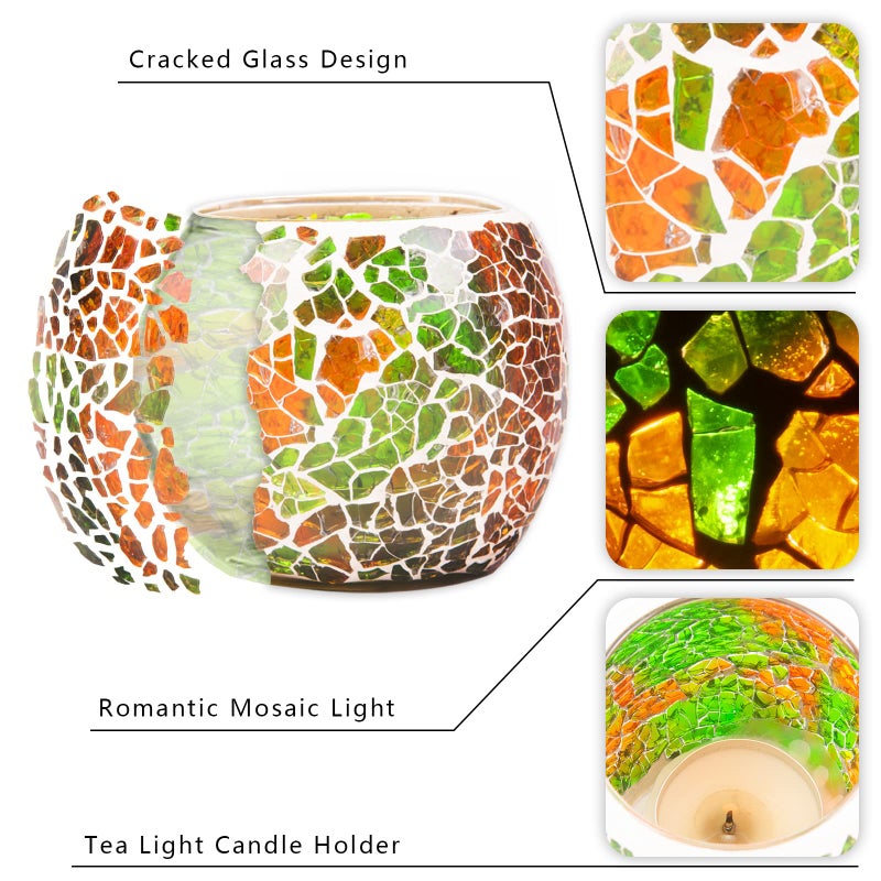 Rancco Glass Votive Candle Holder for Tealight, Romantic Mosaic Cracked Candle Holder, Candle Lamp Aromatherapy Candlescape Bowl for Valentine's Thanksgiving, Christmas Table Centerpiece, Party Decor - Image 5