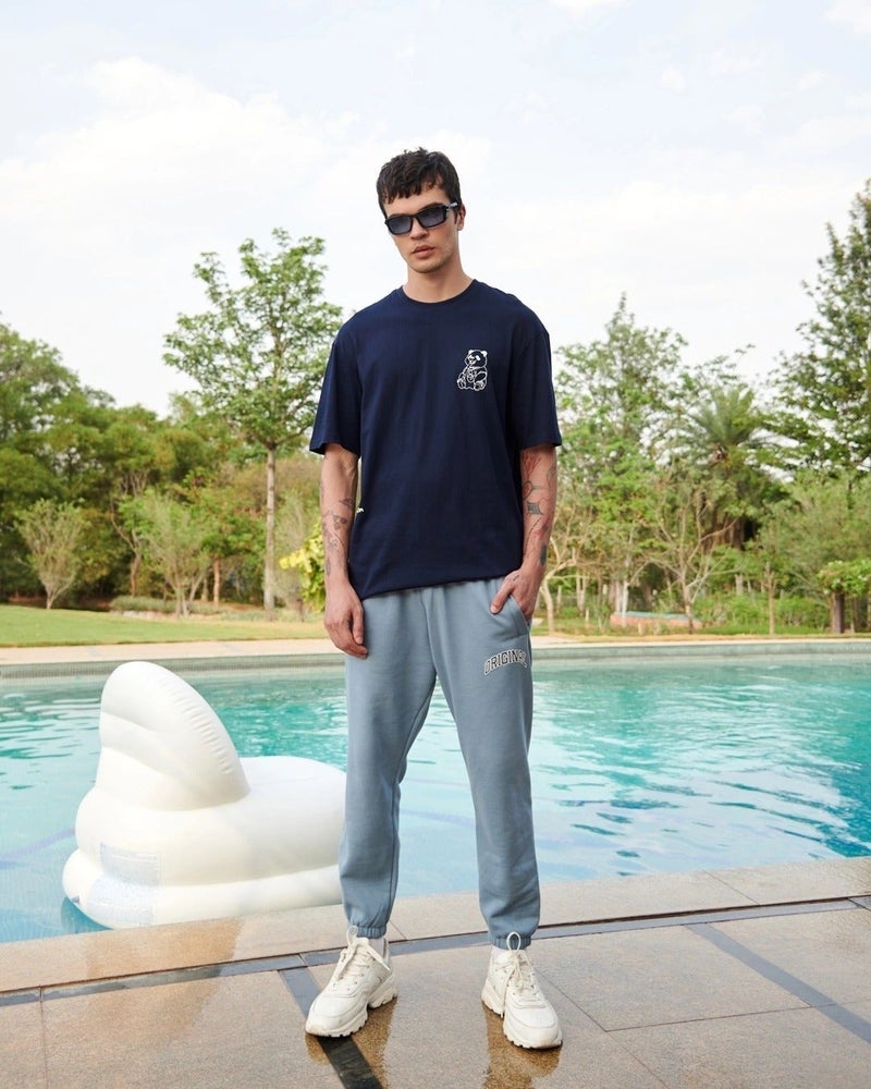 bewakoof Men's Blue The Panda Way Graphic Printed Oversized T-shirt - Image 4
