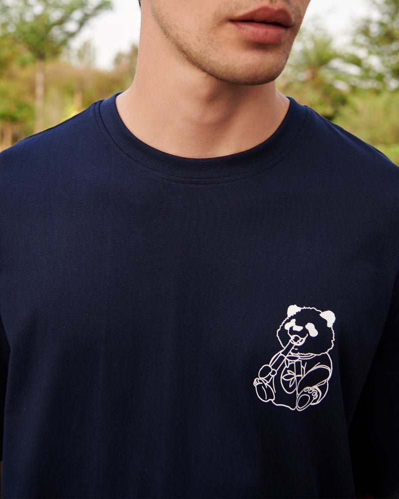 bewakoof Men's Blue The Panda Way Graphic Printed Oversized T-shirt - Image 5