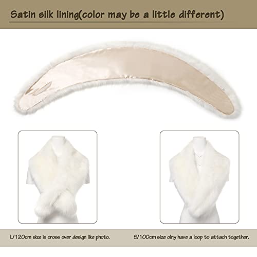 Dikoaina Extra Large Women's Faux Fur Collar for Winter Coat,White,120cm - Image 4