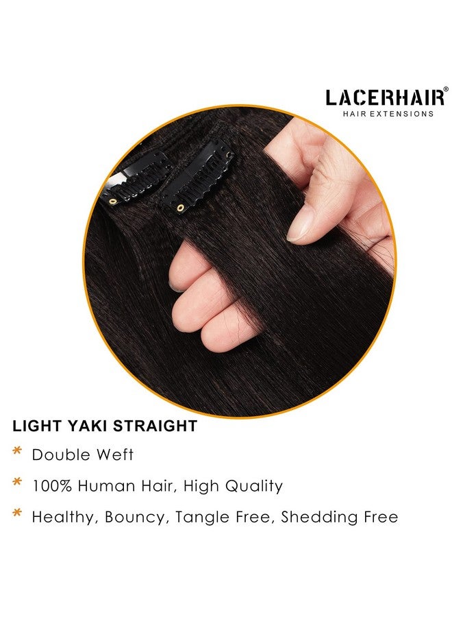 Lacer Light Yaki Clip In Hair Extensions, Yaki Remy Human Hair Thick Natural Black Straight Clip Ins For African American Woman Relaxed Hair 7 Pieces 120 Gram Per Set 22 Inch - Image 3