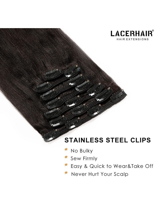 Lacer Light Yaki Clip In Hair Extensions, Yaki Remy Human Hair Thick Natural Black Straight Clip Ins For African American Woman Relaxed Hair 7 Pieces 120 Gram Per Set 22 Inch - Image 4