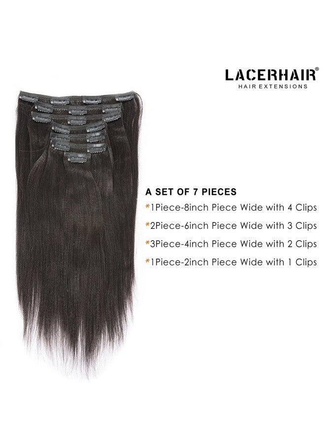 Lacer Light Yaki Clip In Hair Extensions, Yaki Remy Human Hair Thick Natural Black Straight Clip Ins For African American Woman Relaxed Hair 7 Pieces 120 Gram Per Set 22 Inch - Image 2