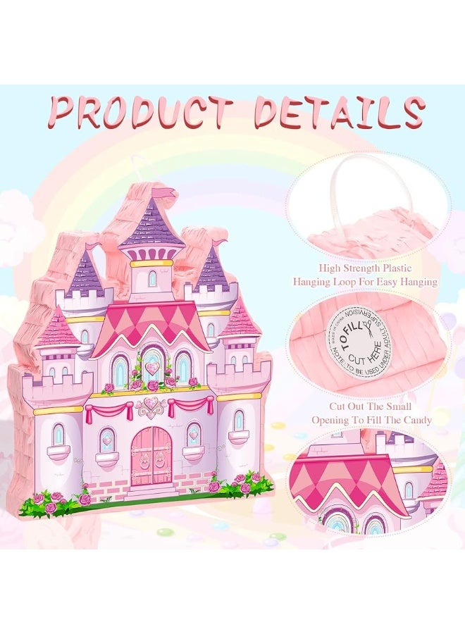 Threan Princess Castle Pinata Bundle Girl Princess Party Pinata Set Include Pink Castle Pinata Bat Stick and Blindfold Mask for Princess Theme Birthday Party Supplies Decor, 16.1 x 13.4 x 3.2 Inch - Image 3