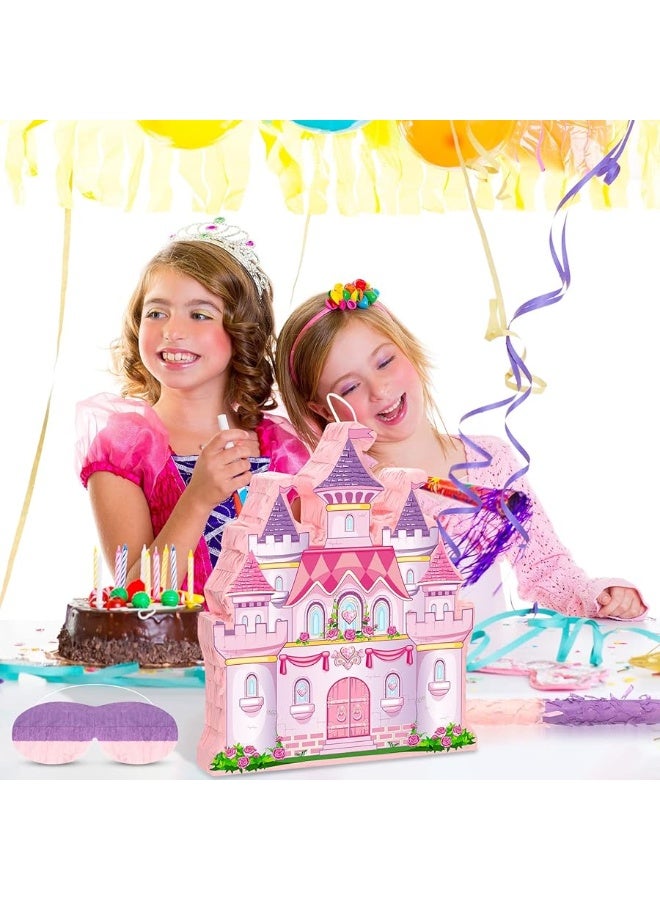 Threan Princess Castle Pinata Bundle Girl Princess Party Pinata Set Include Pink Castle Pinata Bat Stick and Blindfold Mask for Princess Theme Birthday Party Supplies Decor, 16.1 x 13.4 x 3.2 Inch - Image 4