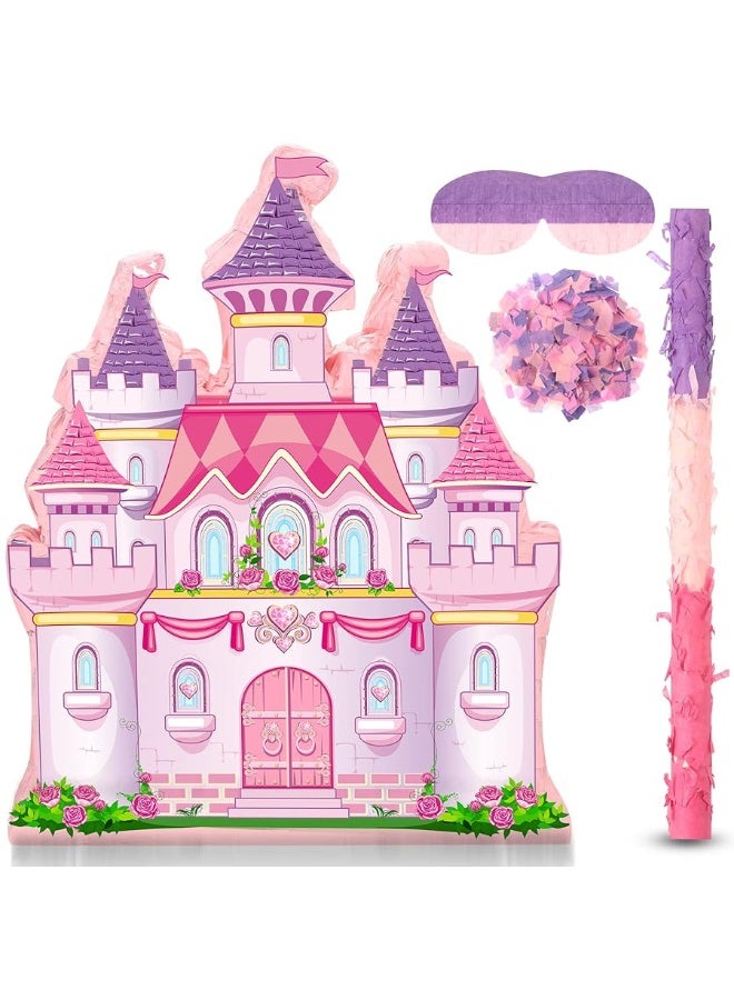 Threan Princess Castle Pinata Bundle Girl Princess Party Pinata Set Include Pink Castle Pinata Bat Stick and Blindfold Mask for Princess Theme Birthday Party Supplies Decor, 16.1 x 13.4 x 3.2 Inch - Image 5