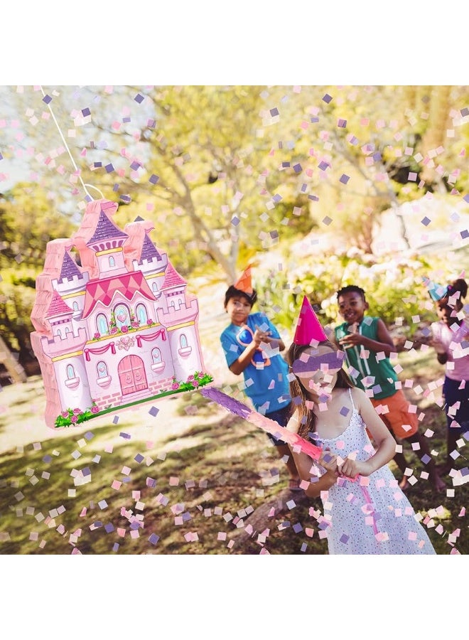 Threan Princess Castle Pinata Bundle Girl Princess Party Pinata Set Include Pink Castle Pinata Bat Stick and Blindfold Mask for Princess Theme Birthday Party Supplies Decor, 16.1 x 13.4 x 3.2 Inch - Image 1