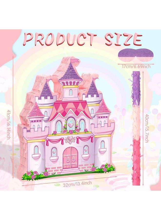 Threan Princess Castle Pinata Bundle Girl Princess Party Pinata Set Include Pink Castle Pinata Bat Stick and Blindfold Mask for Princess Theme Birthday Party Supplies Decor, 16.1 x 13.4 x 3.2 Inch - Image 2