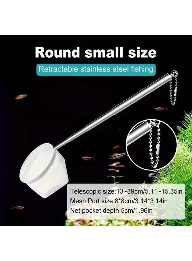 Small Round Aquarium Shrimp Fish Net Extendable Stainless Steel Handle Fine Mesh - Image 1