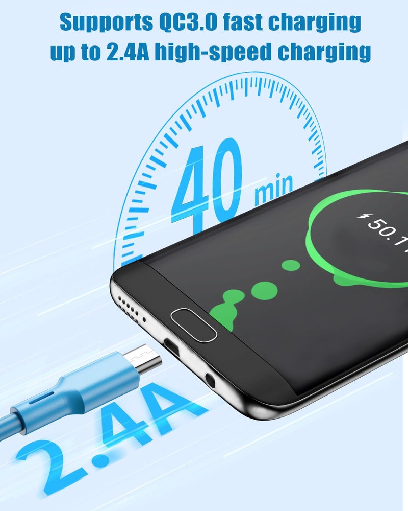 شيتيك حزمة 8 قطع (3 قدم/1 متر) كابل Micro USB، سلك USB إلى Micro لأندرويد، شاحن سريع 2.4 أمبير، كابل PVC لهواتف سامسونج جالاكسي S6 S7 S4 S3 S2 J1 نوت 2، إتش تي سي، كيندل، موتو G5 (Micro، 8 قطع [4 ألوان]، 1 متر) - Image 4