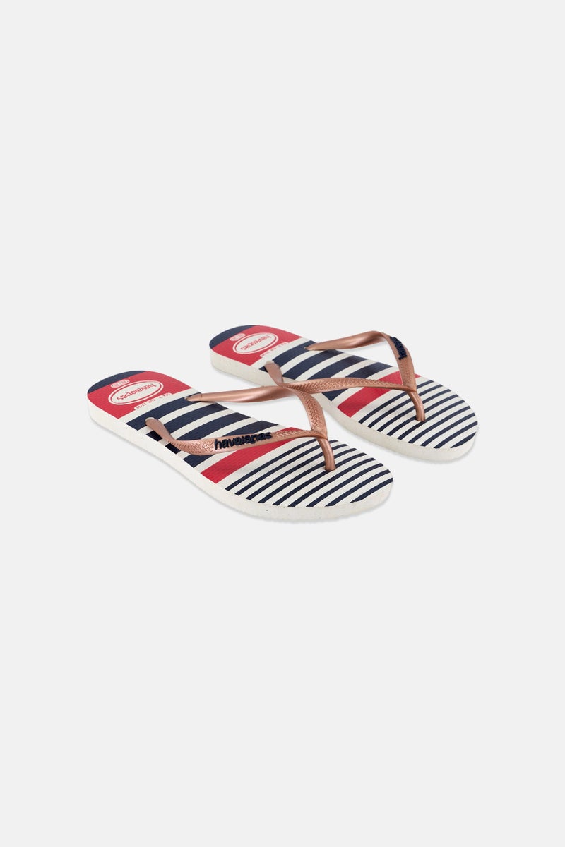 havaianas Women Style 2 Slim Nautical Stripe Slippers, White/Navy - Image 1