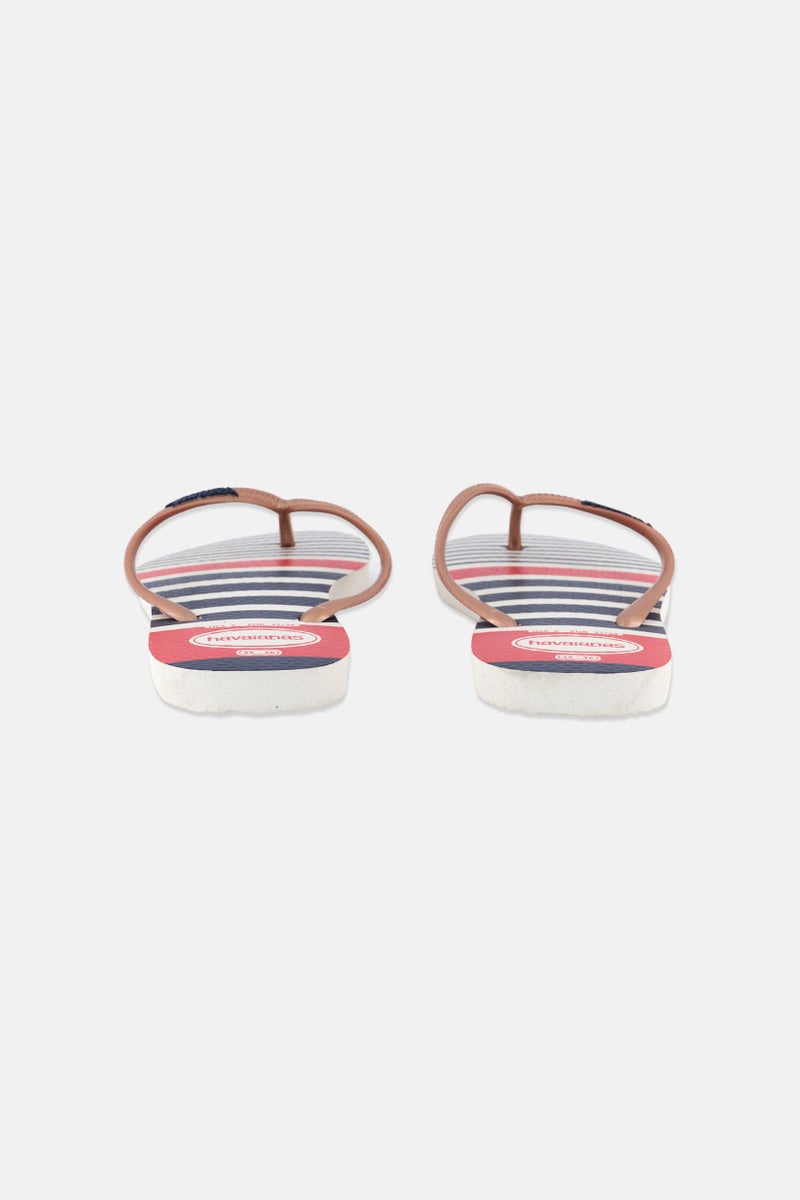 havaianas Women Style 2 Slim Nautical Stripe Slippers, White/Navy - Image 3