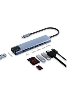 7-in-1 USB-C Hub with HDMI adapter, 1 Gbps RJ45 Ethernet port, 100W Power Delivery, 2 USB 3.0 data ports, SD and TF card reader. Compatible with MacBook Pro, MacBook Air, and other devices, in multiple colors.