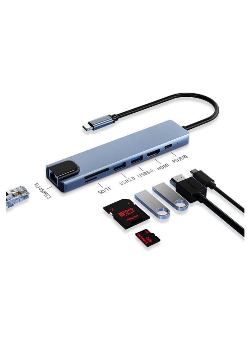 Generic - 7-in-1 USB-C Hub with HDMI adapter, 1 Gbps RJ45 Ethernet port, 100W Power Delivery, 2 USB 3.0 data ports, SD and TF card reader. Compatible with MacBook Pro, MacBook Air, and other devices, in multiple colors. - Image 1