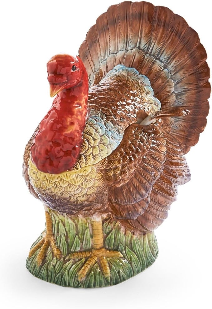 96OZ TURKEYSHAPED SOUP TUREEN DOLOMITE THANKSGIVING SERVEWARE LARGE TABLE CENTERPIECE DECORATIVE SERVING BOWL WITH LID HOLIDAY SOUP BOWL FOR THANKSGIVING DINNER AND FESTIVE MEALS
