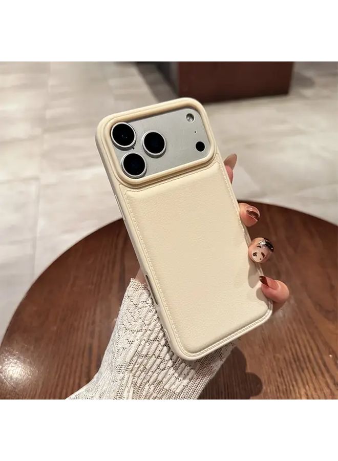 White Luxury Solid Color Imitation Leather Premium Camera Phone Case for IPhone 16 Pro Max - Image 1