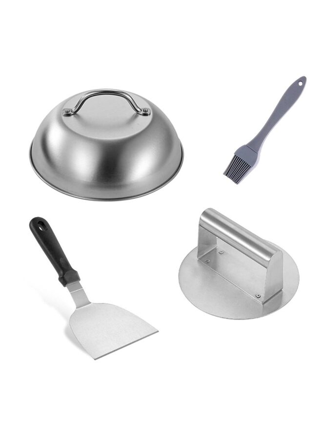 مكبس برجر مهروس، مكبس برجر من الفولاذ المقاوم للصدأ، مجموعة ملحقات الشواية المسطحة للطهي في الأماكن المغلقة/الخارجية (المقاس: 4) - Image 1