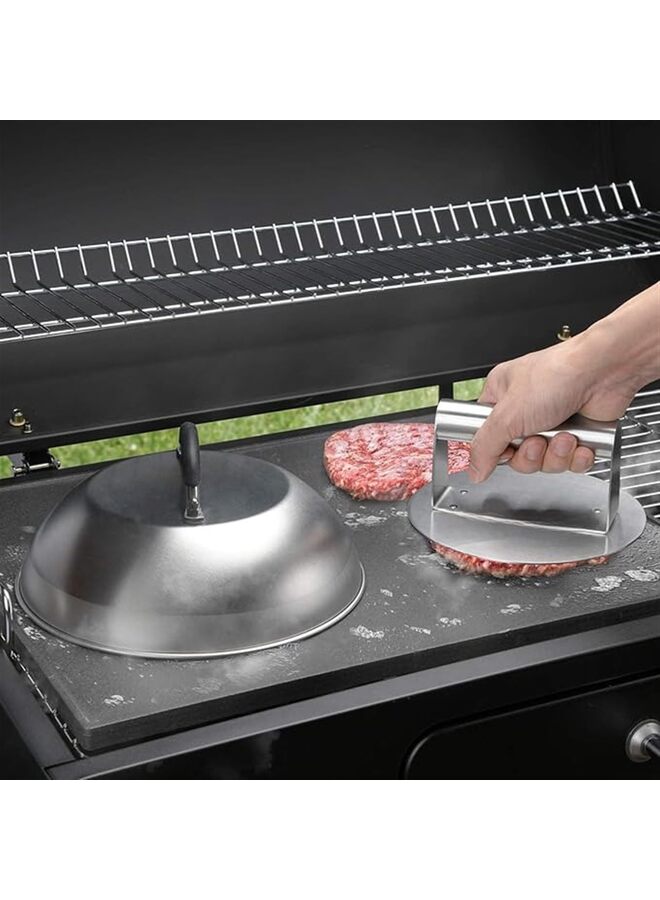 مكبس برجر مهروس، مكبس برجر من الفولاذ المقاوم للصدأ، مجموعة ملحقات الشواية المسطحة للطهي في الأماكن المغلقة/الخارجية (المقاس: 4) - Image 2
