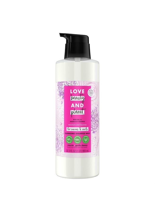 love beauty and planet Shampoo Milk Moisture and Bounce for Waves and Curls Rice Oil and Angelica Essence 100 percent Biodegradable Shampoo 32 oz  - Image 1