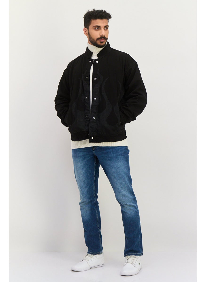 Night Addict Men Printed Denim Jacket, Black  - Image 4