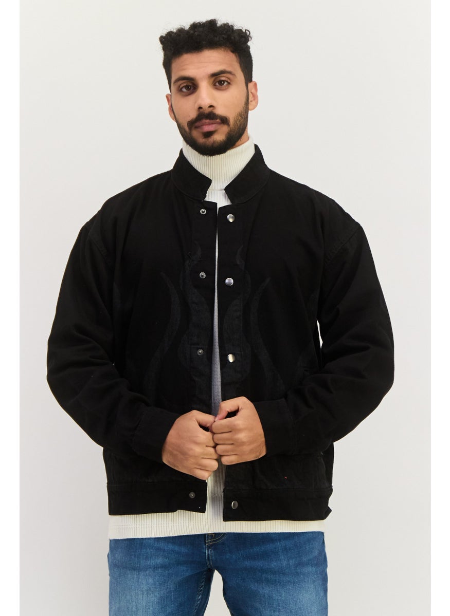Night Addict Men Printed Denim Jacket, Black  - Image 1