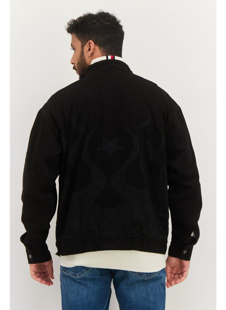 Night Addict Men Printed Denim Jacket, Black  - Image 2