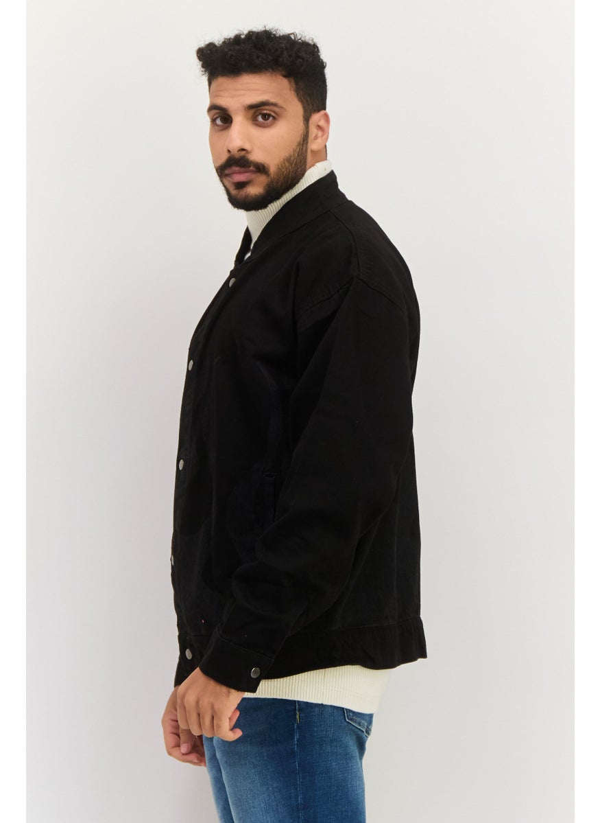 Night Addict Men Printed Denim Jacket, Black  - Image 3