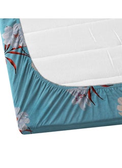 VKOM VKOM 240TC Glace Cotton 78x72x8 Inch Elastic Fitted Bedsheet Double Bed Size Printed Fitted Sheet Elasticated Fitted Bedspread with 2 Pillow Covers Blue  - Image 2